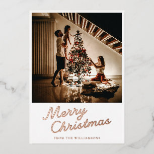 Tarjeta Festiva Con Relieve Metalizado Rosa de Oro de Navidad con Foto en Blanco de Letra