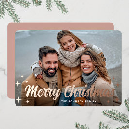 Tarjeta Festiva Con Relieve Metalizado Rosa del saludo navideño