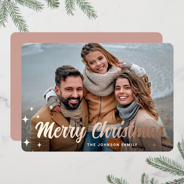 Tarjeta Festiva Con Relieve Metalizado Rosa del saludo navideño (Subido por el creador)