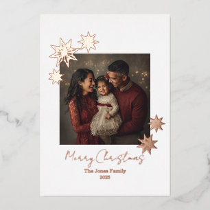 Tarjeta Festiva Con Relieve Metalizado Rosa Dorada Minimalista Merry Christmas 1 Foto