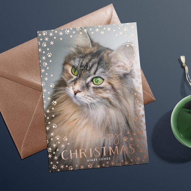 Tarjeta Festiva Con Relieve Metalizado Rosa Gold Meowy Navidades Cat Lover (Subido por el creador)