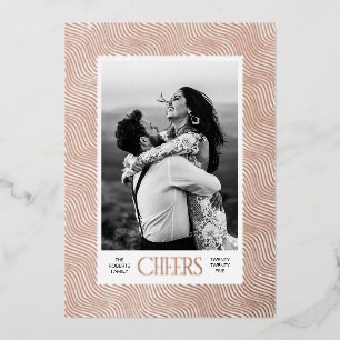 Tarjeta Festiva Con Relieve Metalizado Rosa Líneas onduladas de oro Etched Border Año Nue
