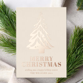Tarjeta Festiva Con Relieve Metalizado Rosa minimalista Árbol de oro Feliz Navidad