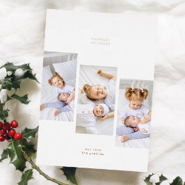 Tarjeta Festiva Con Relieve Metalizado Rosa Navidades simples de oro 3 marcos de fotos