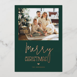 Tarjeta Festiva Con Relieve Metalizado Rosa verde de Esmeralda, oro, foto navideña