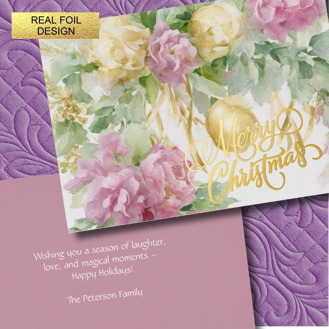 Tarjeta Festiva Con Relieve Metalizado Rosas Satin Ribbon Evergreen Mauve Cream Navidades (Subido por el creador)