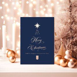 Tarjeta Festiva Con Relieve Metalizado Rose Gold Calligraphy Tree Christmas Card