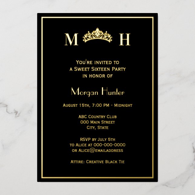 Tarjeta Festiva Con Relieve Metalizado Royal Princess Tiara #3 Sweet Sixteen Foil Holiday (Anverso)