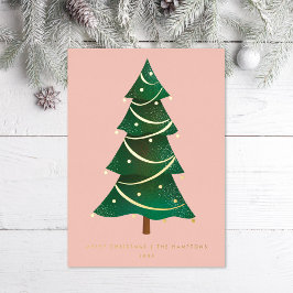Tarjeta Festiva Con Relieve Metalizado Rubor Pink (Árbol de Navidad clásico)