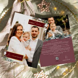 Tarjeta Festiva Con Relieve Metalizado Ruby Red Greenery Vintage Christmas Family Picture