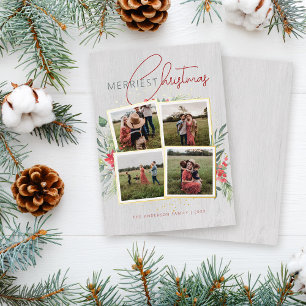 Tarjeta Festiva Con Relieve Metalizado Rustic Wood 4 Collages de fotos Navidades más vali