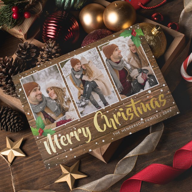 Tarjeta Festiva Con Relieve Metalizado Rústico País Feliz Fotos de Navidad (Subido por el creador)