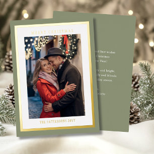 Tarjeta Festiva Con Relieve Metalizado Sage Green Merry Christmas Simple Moderne Photo