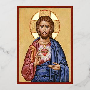 Tarjeta Festiva Con Relieve Metalizado Sagrado Corazón