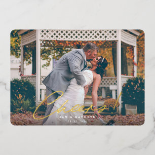 Tarjeta Festiva Con Relieve Metalizado Salud! Foto de Año Nuevo casado