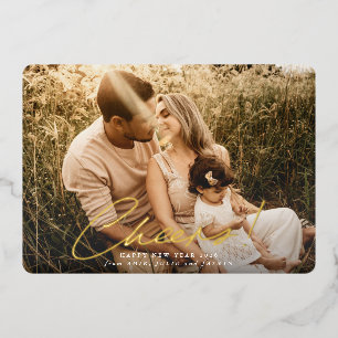 Tarjeta Festiva Con Relieve Metalizado Salud! Fotografía de Año Nuevo Feliz