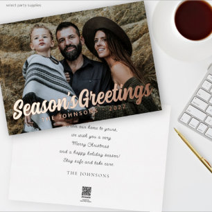 Tarjeta Festiva Con Relieve Metalizado Saludo de guión cursivo simple moderno para foto f
