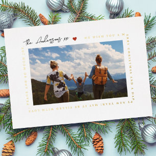 TARJETA FESTIVA CON RELIEVE METALIZADO SALUDO NAVIDEÑO MODERNO FELIZ FOTO DE CORAZÓN AM