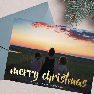 Tarjeta Festiva Con Relieve Metalizado Saludo personalizado en oro Feliz Navidad Foto de 