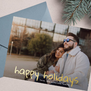 Tarjeta Festiva Con Relieve Metalizado Saludo personalizado Gold Familia Foto Feliz