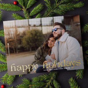 Tarjeta Festiva Con Relieve Metalizado Saludo personalizado Gold Familia Foto Feliz