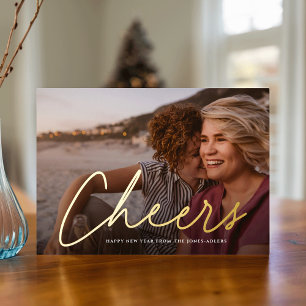 Tarjeta Festiva Con Relieve Metalizado Saludos a la foto horizontal de Año Nuevo