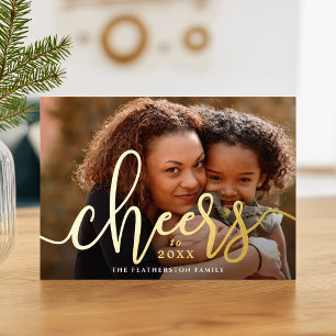 Tarjeta Festiva Con Relieve Metalizado Saludos a la foto horizontal de Año Nuevo