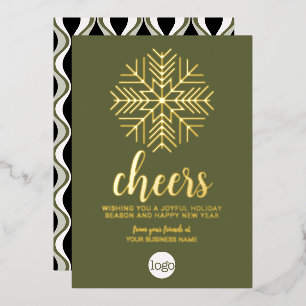 Tarjeta Festiva Con Relieve Metalizado Saludos a Snowflake Business Greeting - Green Gold