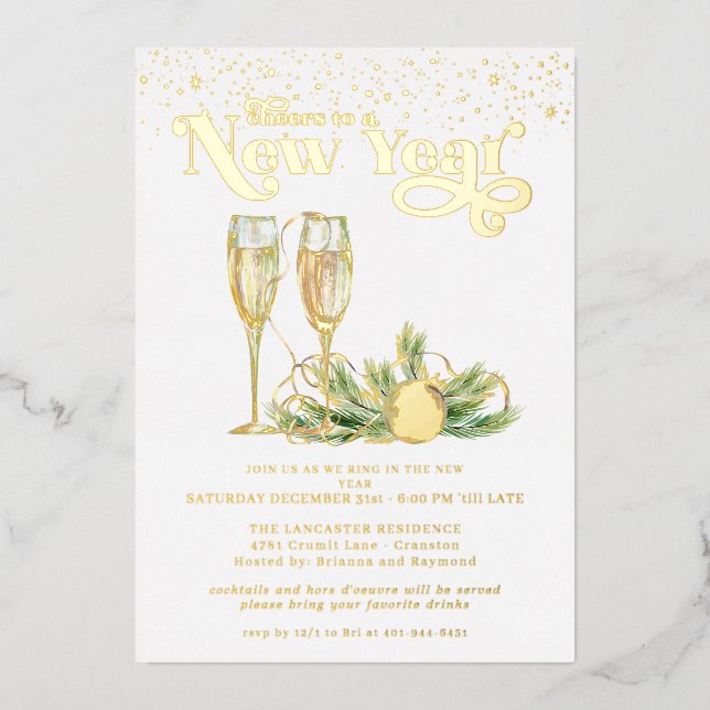 Tarjeta Festiva Con Relieve Metalizado Saludos a un Año Nuevo | Sparkling Champagne (Anverso)