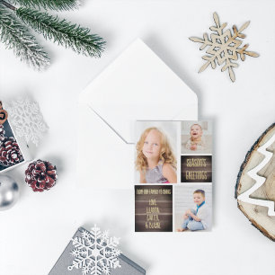 Tarjeta Festiva Con Relieve Metalizado Saludos de Navidad de Madera Rústica
