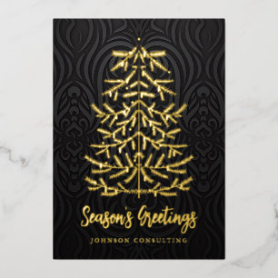 Tarjeta Festiva Con Relieve Metalizado Saludos de temporada al moderno árbol de Navidad D
