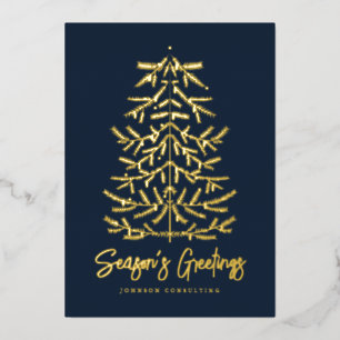 Tarjeta Festiva Con Relieve Metalizado Saludos de temporada al moderno y simple árbol de