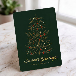 Tarjeta Festiva Con Relieve Metalizado Saludos de temporada Árbol de Navidad moderno simp
