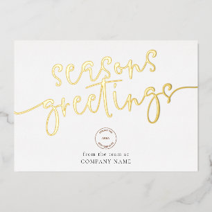 Tarjeta Festiva Con Relieve Metalizado Saludos de Temporada Logo Corporativo Lujo Real