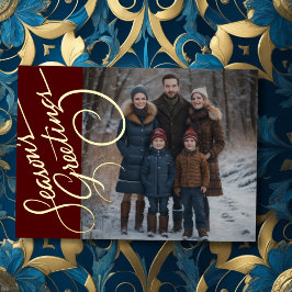 Tarjeta Festiva Con Relieve Metalizado Saludos de temporada y tu foto