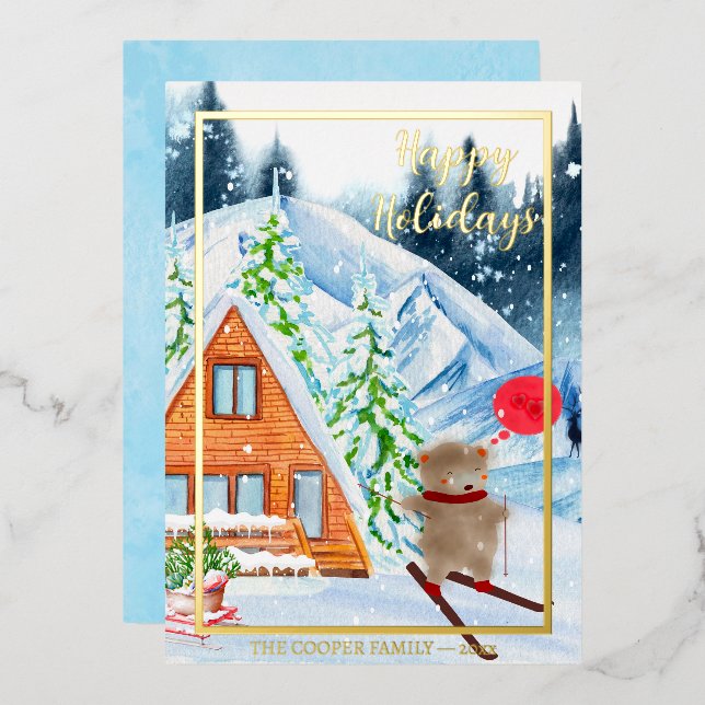 Tarjeta Festiva Con Relieve Metalizado Saludos estacionales de Navidades alegres (Anverso/Reverso)