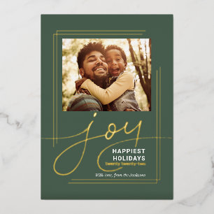 Tarjeta Festiva Con Relieve Metalizado Saludos familiares Foto Script Joy Navidades Gold