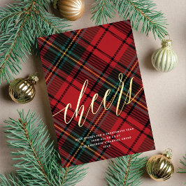 Tarjeta Festiva Con Relieve Metalizado Saludos modernos Red Tartan No Photo Business