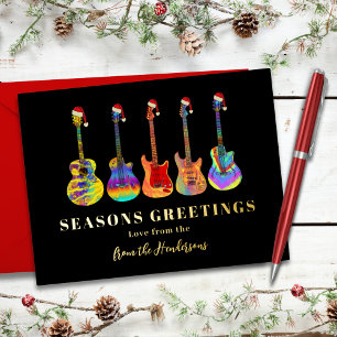 Tarjeta Festiva Con Relieve Metalizado Saludos Navideños Personalizados de Guitarra Festi