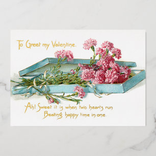 Tarjeta Festiva Con Relieve Metalizado San Valentín de las naciones rosadas vintage