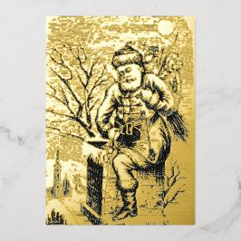 Tarjeta Festiva Con Relieve Metalizado Santa Claus de la era victoriana 1875 con Navidade