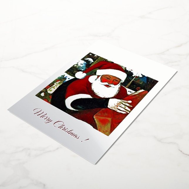 Tarjeta Festiva Con Relieve Metalizado Santa Claus / Santa Claus (girado)