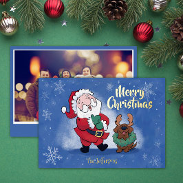 Tarjeta Festiva Con Relieve Metalizado Santa Reno ciervo Lab Fancy Foto