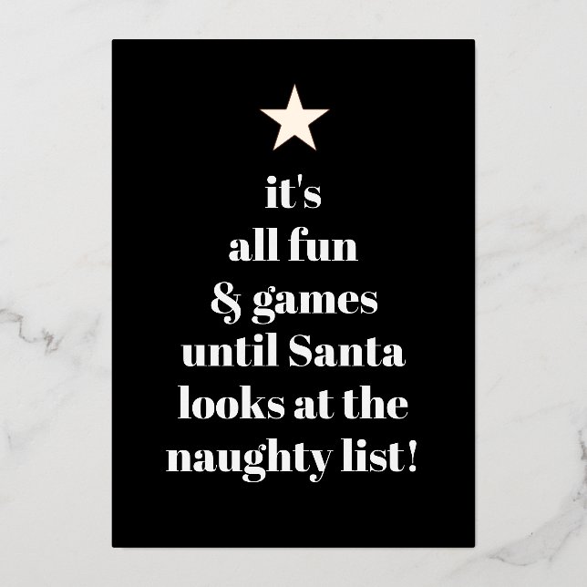 Tarjeta Festiva Con Relieve Metalizado Santa Star Modern Tree Fuente Chistoso Humor Frase (Anverso)