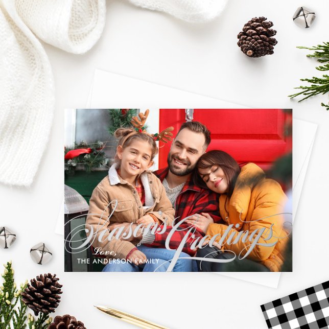 Tarjeta Festiva Con Relieve Metalizado Sazons Greetings Elegant Calligraphy Script Photo (Subido por el creador)