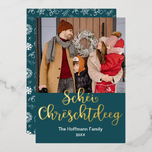 Tarjeta Festiva Con Relieve Metalizado Schéi Chrëschtdeeg, Luxemburgo, Feliz Navidad