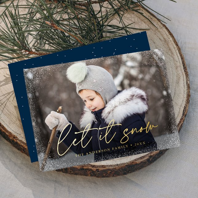 Tarjeta Festiva Con Relieve Metalizado Script de Let It Snow moderno (Subido por el creador)