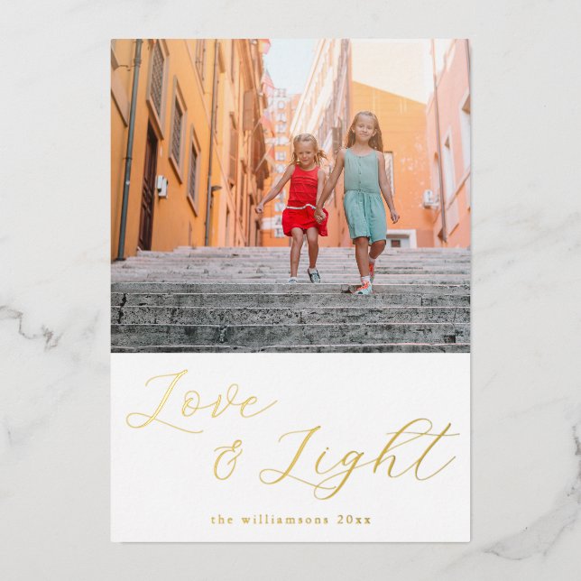 Tarjeta Festiva Con Relieve Metalizado Script Love Light Simple Hanukkah Dos Photo Gold (Anverso)