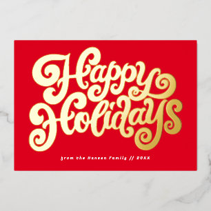 Tarjeta Festiva Con Relieve Metalizado Script Retro Negrita