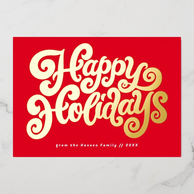 Tarjeta Festiva Con Relieve Metalizado Script Retro Negrita (Anverso)